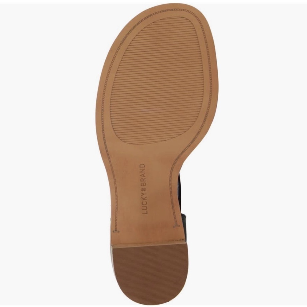 NWT Lucky Brand Summer Haze Shivona Black Leather Block Heel  Sandals - Picture 7 of 8
